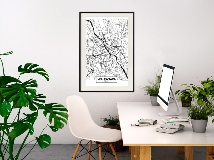 Poster City Map: Warsaw - black and white map of Warsaw with city name 123839 additionalImage 22