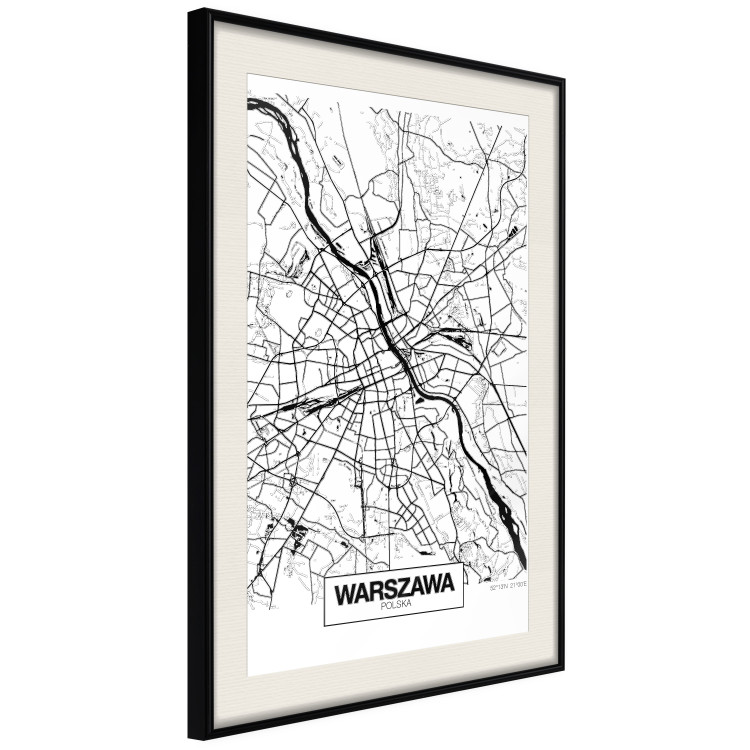 Poster City Map: Warsaw - black and white map of Warsaw with city name 123839 additionalImage 3