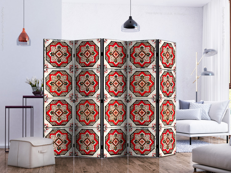Room Divider Screen Dance of Red Lines II (5-piece) - ethnic Zen-style pattern 124039 additionalImage 2