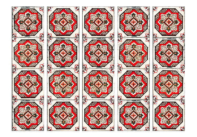 Room Divider Screen Dance of Red Lines II (5-piece) - ethnic Zen-style pattern 124039 additionalImage 3