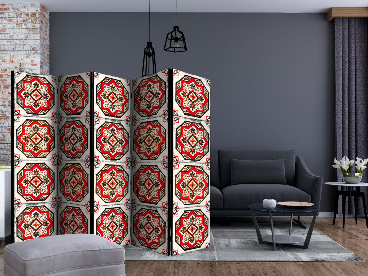 Room Divider Screen Dance of Red Lines II (5-piece) - ethnic Zen-style pattern 124039 additionalImage 4