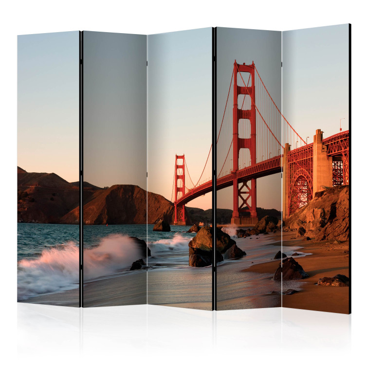 Room Divider Fiery Landscape II (5-piece) - red bridge in the middle of water 124139