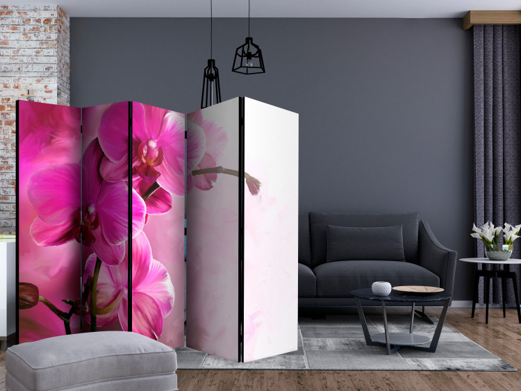 Room Separator Pink Orchid II (5-piece) - blooming flowers on a light pink background 124239 additionalImage 4