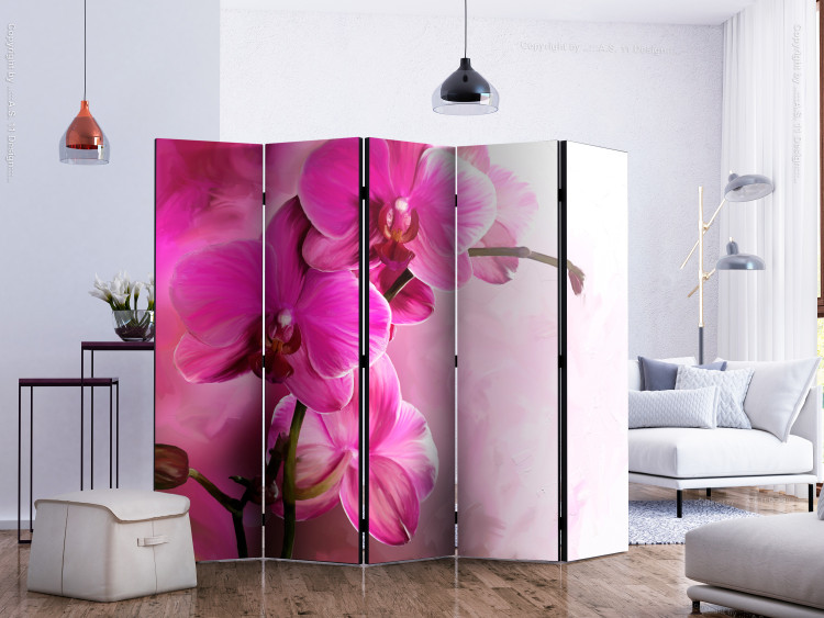 Room Separator Pink Orchid II (5-piece) - blooming flowers on a light pink background 124239 additionalImage 2