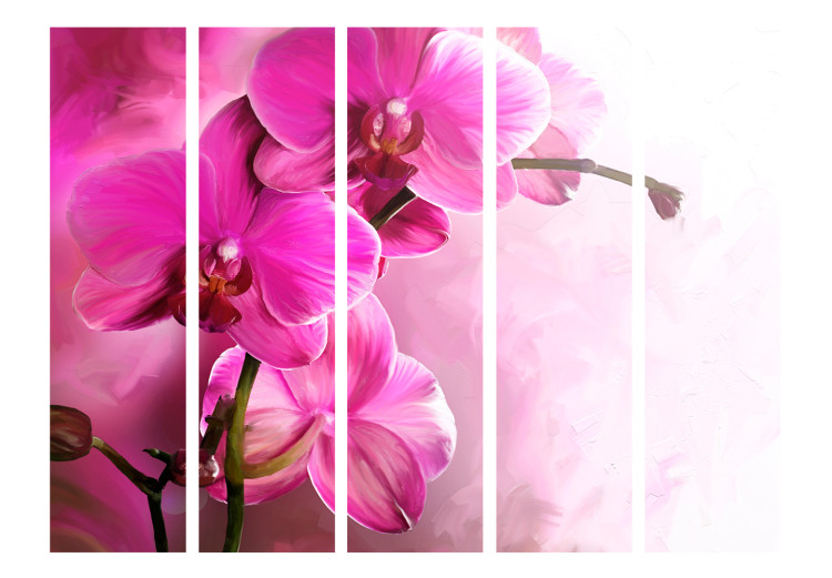 Room Separator Pink Orchid II (5-piece) - blooming flowers on a light pink background 124239 additionalImage 3