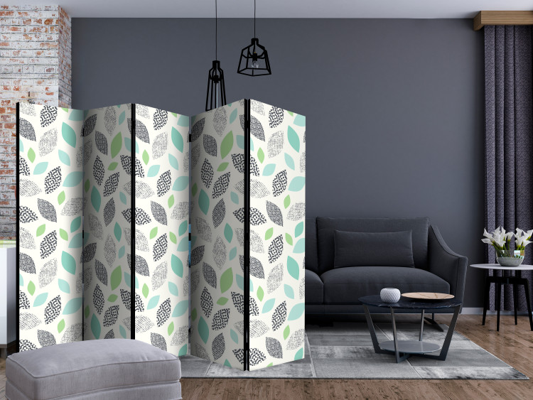 Room Separator Patterned Leaves II (5-piece) - pattern in colorful plant motif 124339 additionalImage 4