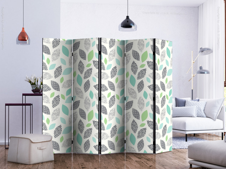 Room Separator Patterned Leaves II (5-piece) - pattern in colorful plant motif 124339 additionalImage 2