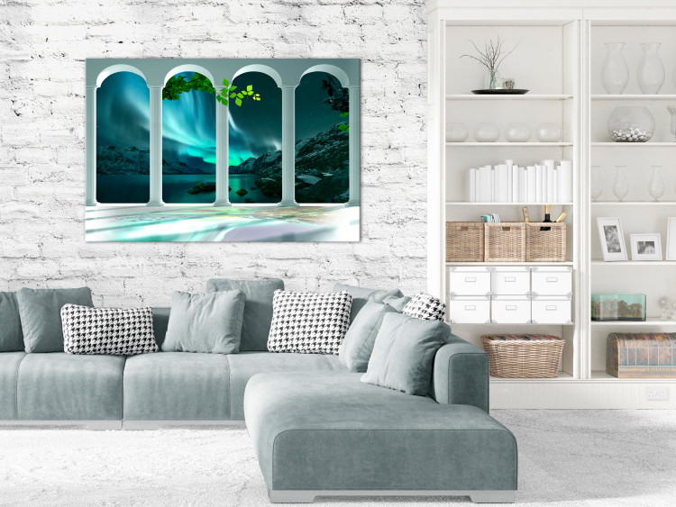 Canvas Print Aurora Polar and white columns - architecture on night sky background 125339 additionalImage 3
