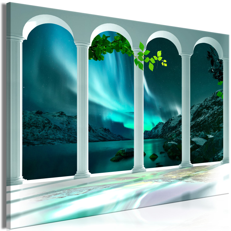 Canvas Print Aurora Polar and white columns - architecture on night sky background 125339 additionalImage 2
