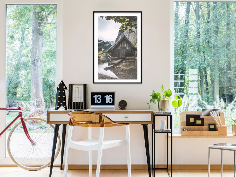 Wall Poster Mountain House - dark wooden cabin against a forest and mountain landscape 126839 additionalImage 18