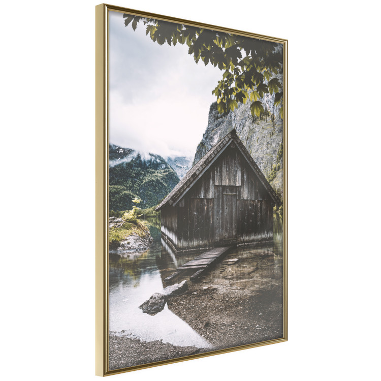 Wall Poster Mountain House - dark wooden cabin against a forest and mountain landscape 126839 additionalImage 14