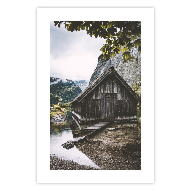 Wall Poster Mountain House - dark wooden cabin against a forest and mountain landscape 126839 additionalImage 25