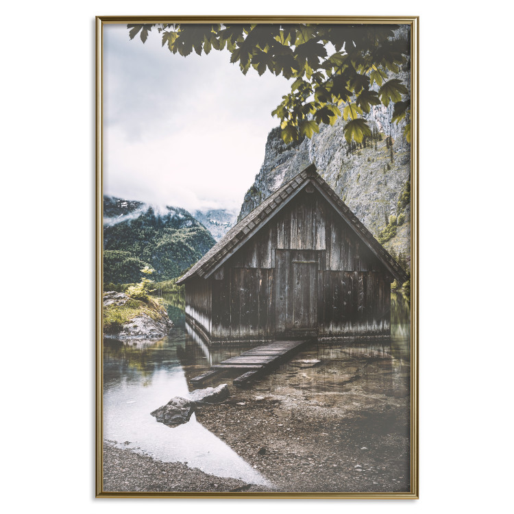 Wall Poster Mountain House - dark wooden cabin against a forest and mountain landscape 126839 additionalImage 17