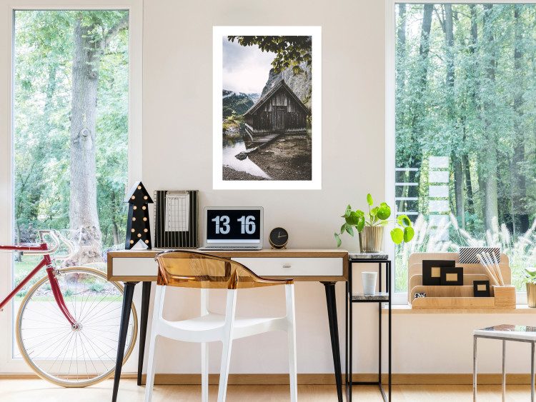 Wall Poster Mountain House - dark wooden cabin against a forest and mountain landscape 126839 additionalImage 5