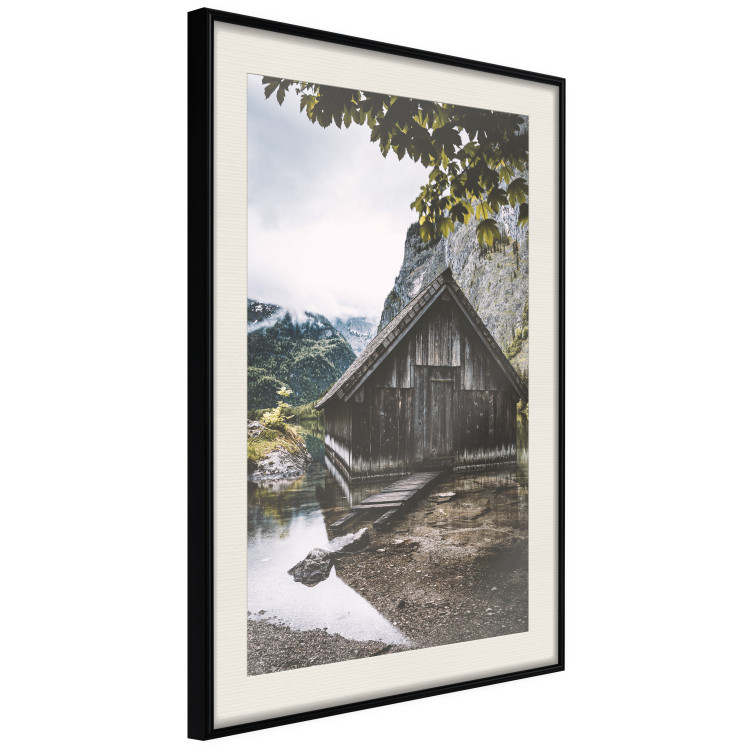 Wall Poster Mountain House - dark wooden cabin against a forest and mountain landscape 126839 additionalImage 2