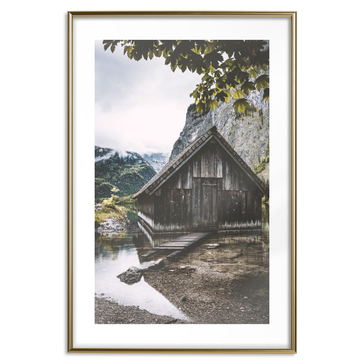 Wall Poster Mountain House - dark wooden cabin against a forest and mountain landscape 126839 additionalImage 14
