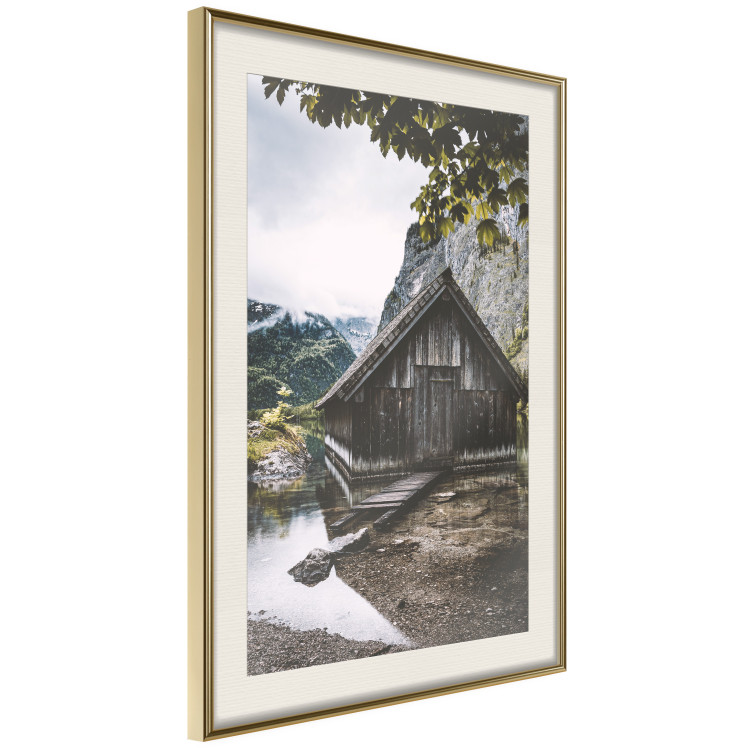 Wall Poster Mountain House - dark wooden cabin against a forest and mountain landscape 126839 additionalImage 3