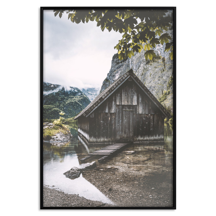 Wall Poster Mountain House - dark wooden cabin against a forest and mountain landscape 126839 additionalImage 16