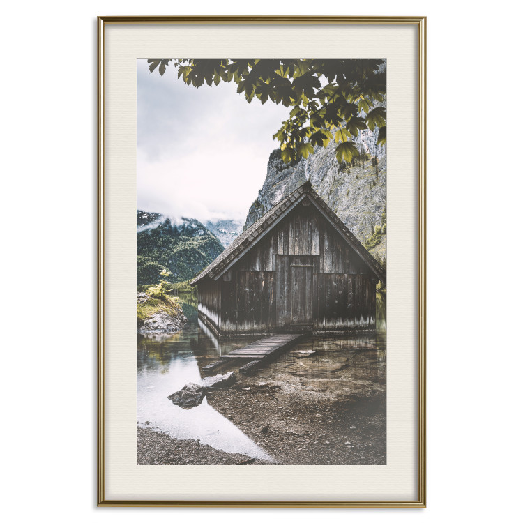 Wall Poster Mountain House - dark wooden cabin against a forest and mountain landscape 126839 additionalImage 20