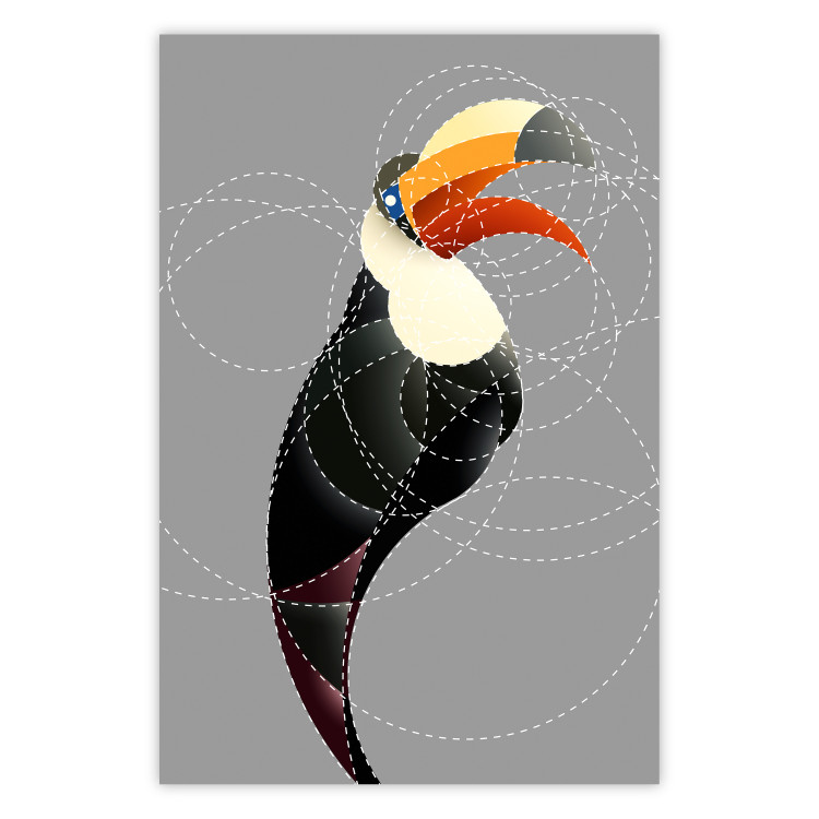 Poster Toucan in Circles - abstract black animal with geometric figures 126939