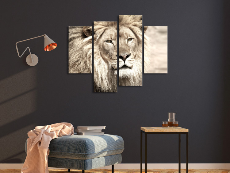 Canvas Art Print Lion in shades of beige - a four-part African landscape 127239 additionalImage 3