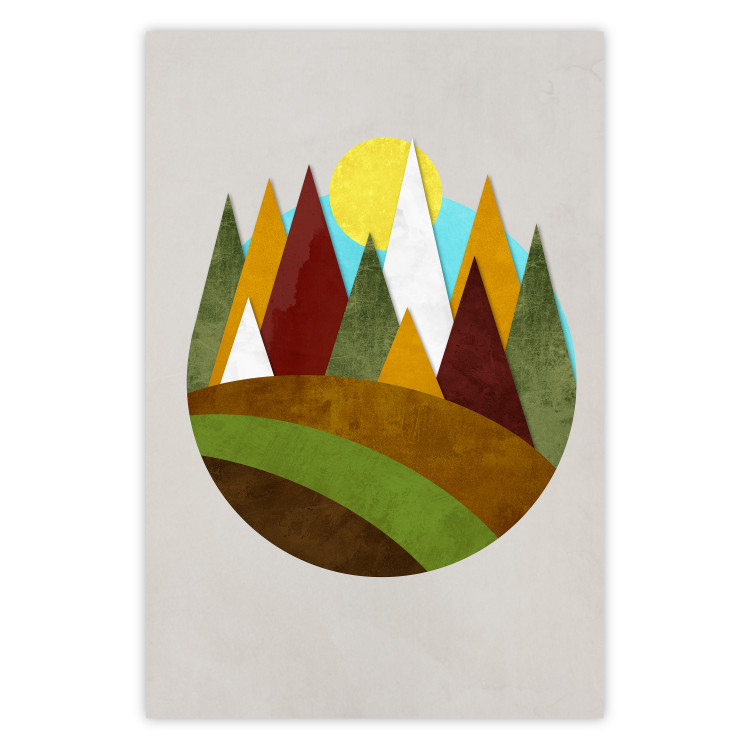 Wall Poster Mountain Trail - colorful abstraction with a field landscape on a light background 129339