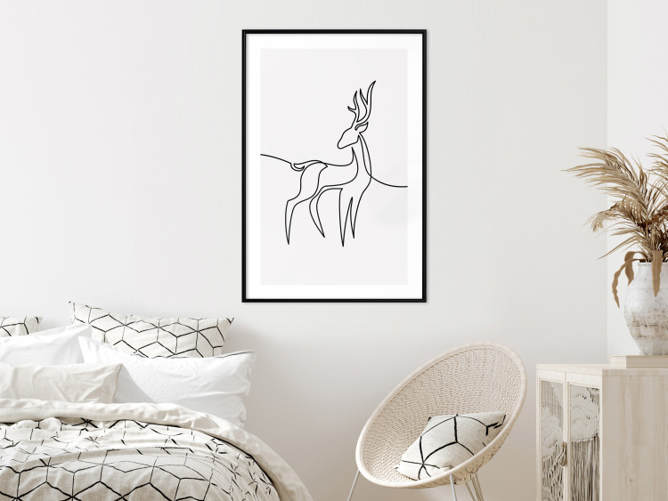 Wall Poster Inquisitive Fawn - abstract line art of a deer on a light gray background 130739 additionalImage 14