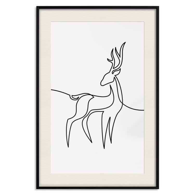 Wall Poster Inquisitive Fawn - abstract line art of a deer on a light gray background 130739 additionalImage 21