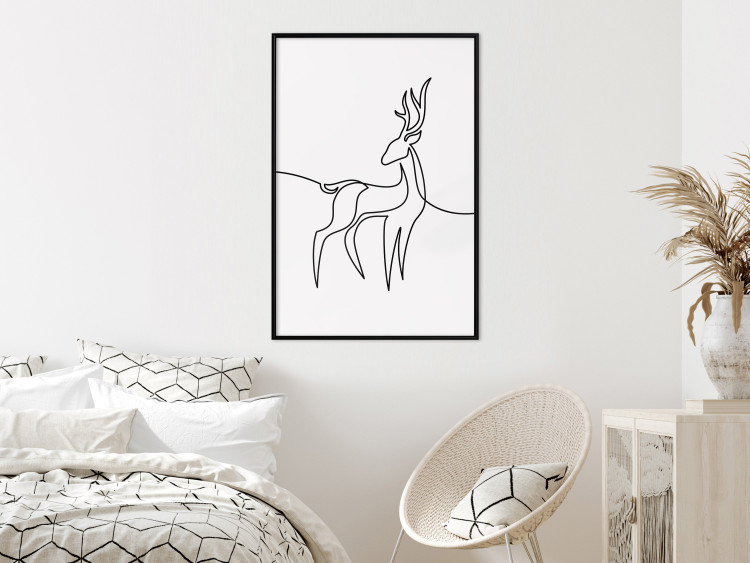 Wall Poster Inquisitive Fawn - abstract line art of a deer on a light gray background 130739 additionalImage 4