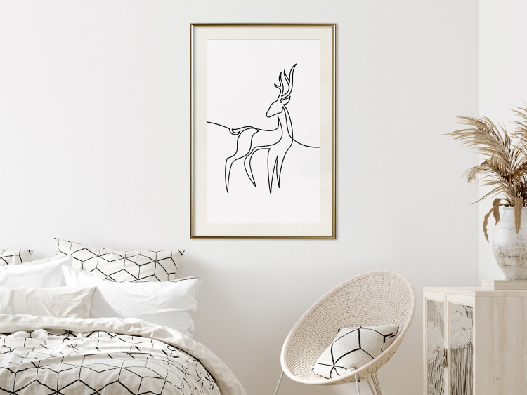 Wall Poster Inquisitive Fawn - abstract line art of a deer on a light gray background 130739 additionalImage 17