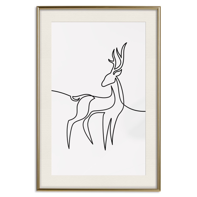 Wall Poster Inquisitive Fawn - abstract line art of a deer on a light gray background 130739 additionalImage 22