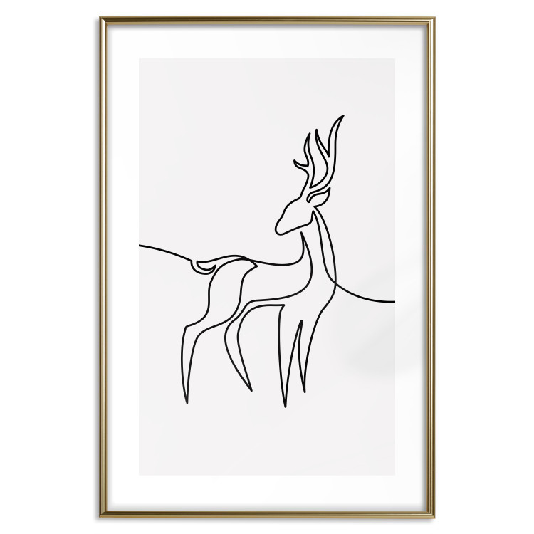 Wall Poster Inquisitive Fawn - abstract line art of a deer on a light gray background 130739 additionalImage 16