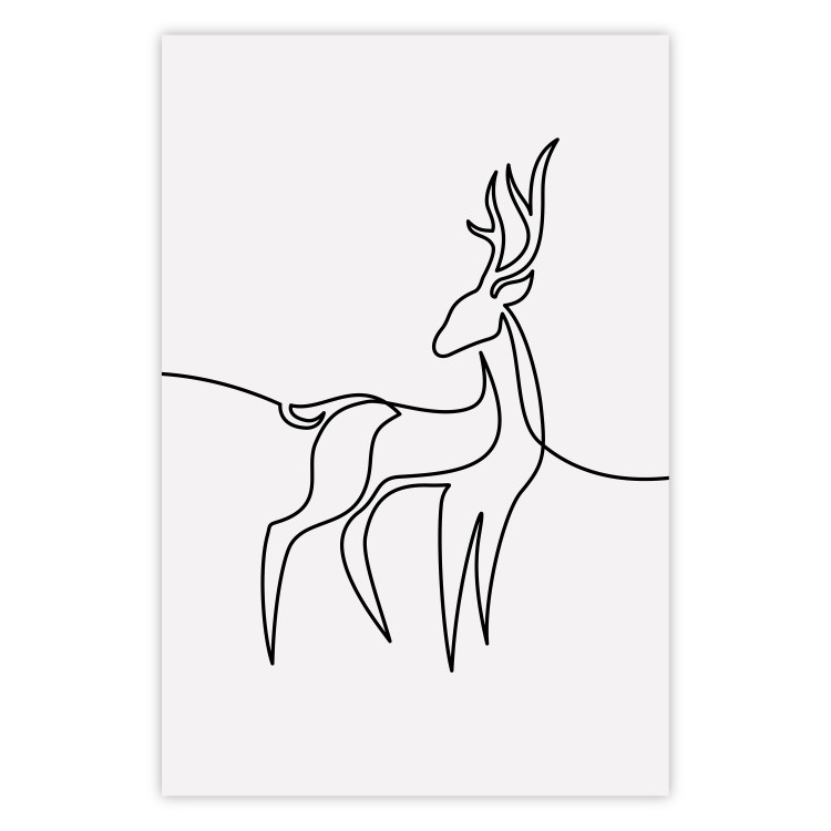 Wall Poster Inquisitive Fawn - abstract line art of a deer on a light gray background 130739