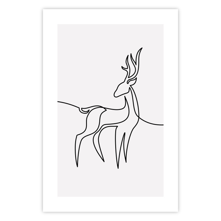 Wall Poster Inquisitive Fawn - abstract line art of a deer on a light gray background 130739 additionalImage 25
