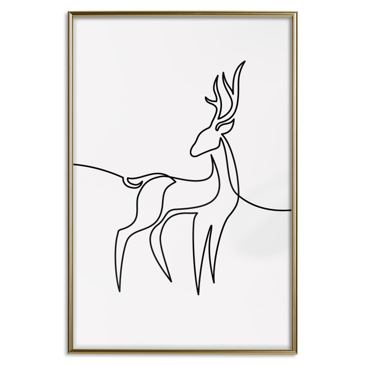 Wall Poster Inquisitive Fawn - abstract line art of a deer on a light gray background 130739 additionalImage 20
