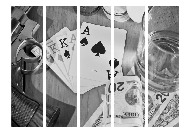 Folding Screen Cards: Black and White II (5-piece) - alcohol in a glass and poker 132539 additionalImage 3