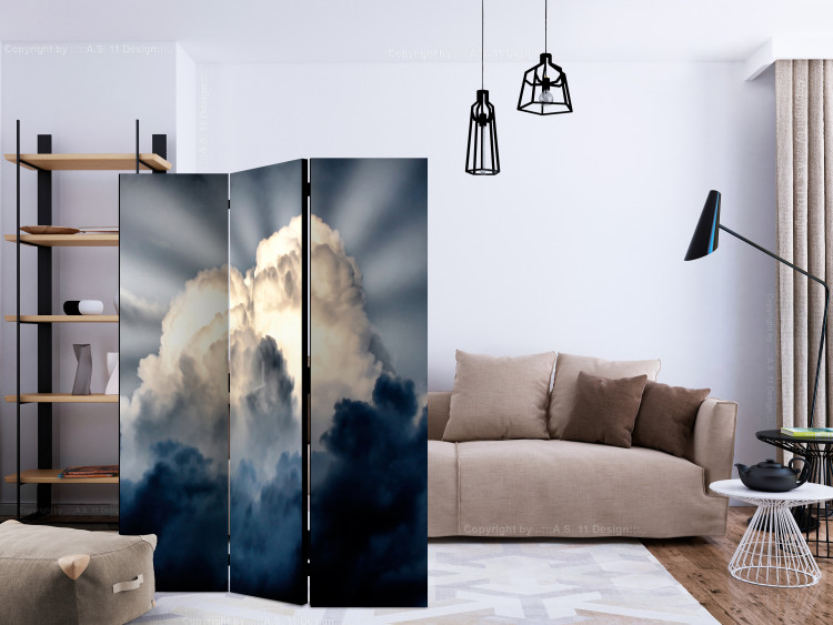 Folding Screen Rays in the Sky (3-piece) - bright sun amidst stormy clouds 132939 additionalImage 4