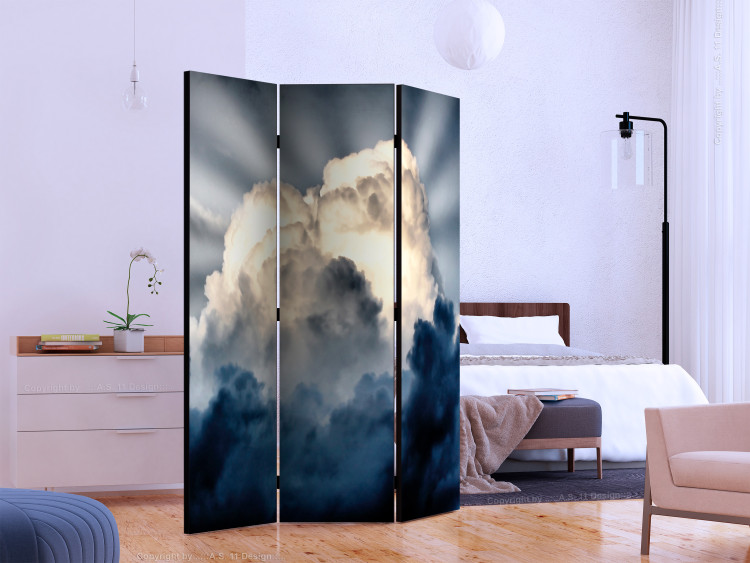 Folding Screen Rays in the Sky (3-piece) - bright sun amidst stormy clouds 132939 additionalImage 2