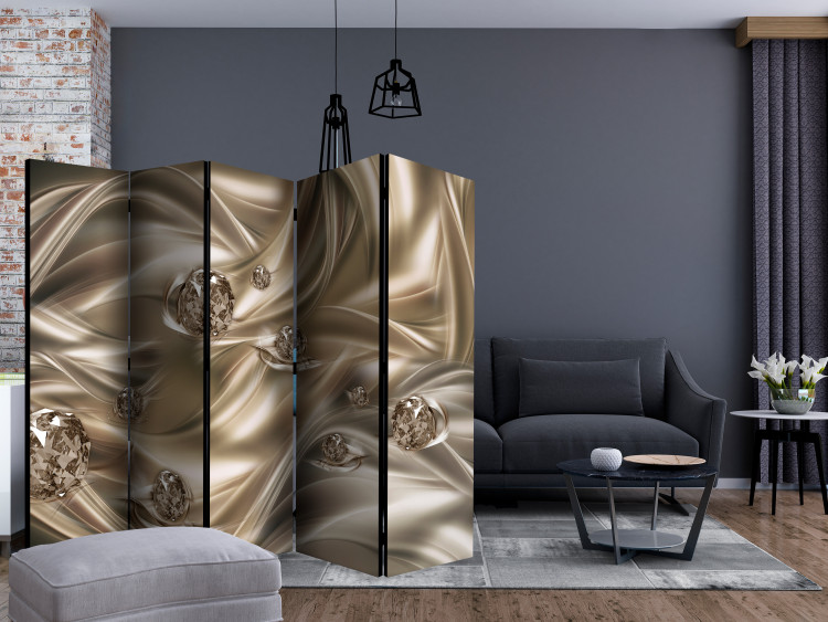 Folding Screen Velvet Kiss II (5-piece) - luxurious background with golden diamonds 133039 additionalImage 4