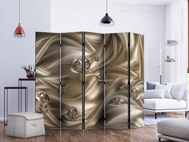 Folding Screen Velvet Kiss II (5-piece) - luxurious background with golden diamonds 133039 additionalImage 2