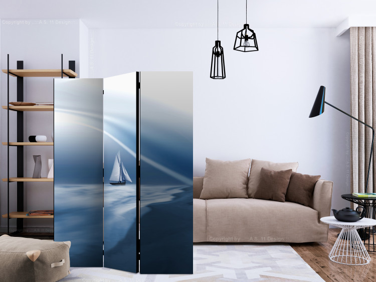 Room Divider Lonely Sail Drifting (3-piece) - blue landscape with a boat 133339 additionalImage 4