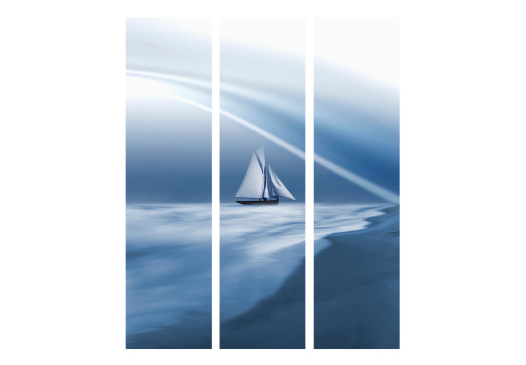 Room Divider Lonely Sail Drifting (3-piece) - blue landscape with a boat 133339 additionalImage 3