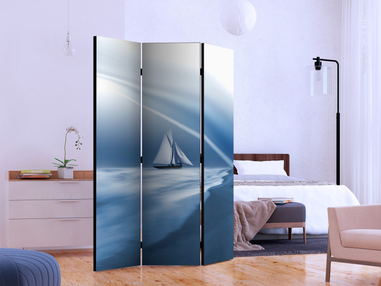 Room Divider Lonely Sail Drifting (3-piece) - blue landscape with a boat 133339 additionalImage 2