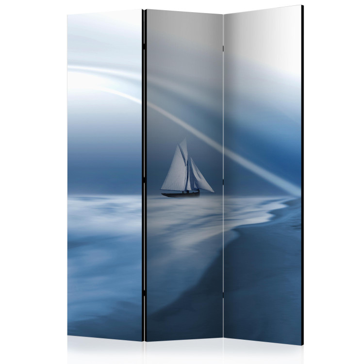 Room Divider Lonely Sail Drifting (3-piece) - blue landscape with a boat 133339