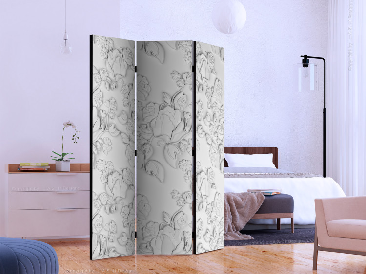 Room Divider White Ornament: Roses (3-piece) - composition with floral motif 133539 additionalImage 2