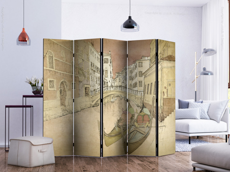 Room Divider Screen Gondolas in Venice II - city architecture and boats in a retro motif 133739 additionalImage 2