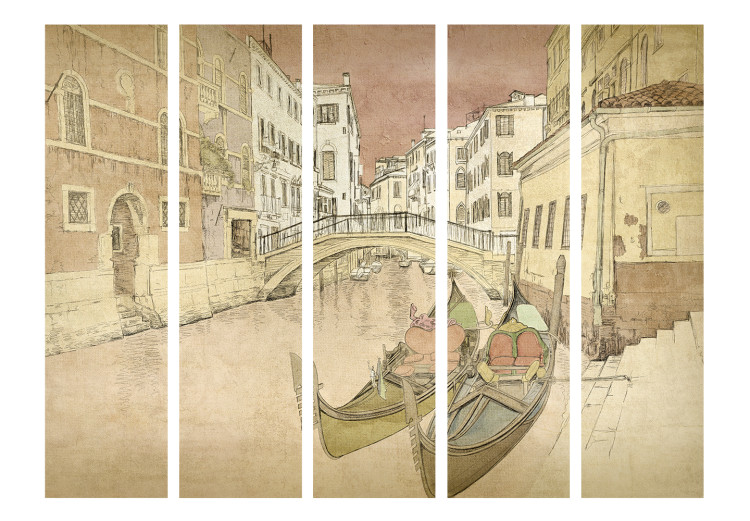 Room Divider Screen Gondolas in Venice II - city architecture and boats in a retro motif 133739 additionalImage 3