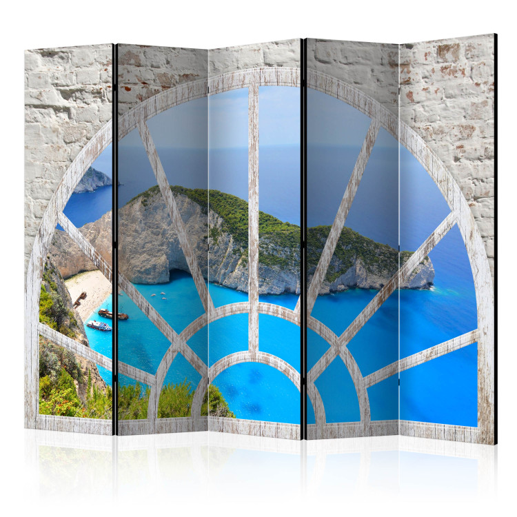 Folding Screen Look at Dream Island II - view from the window of the blue ocean and rocks 134039