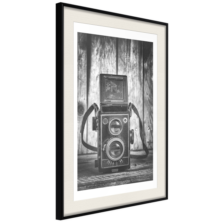 Poster Retro Dream - black and white composition with a phone on wooden planks background 137239 additionalImage 8
