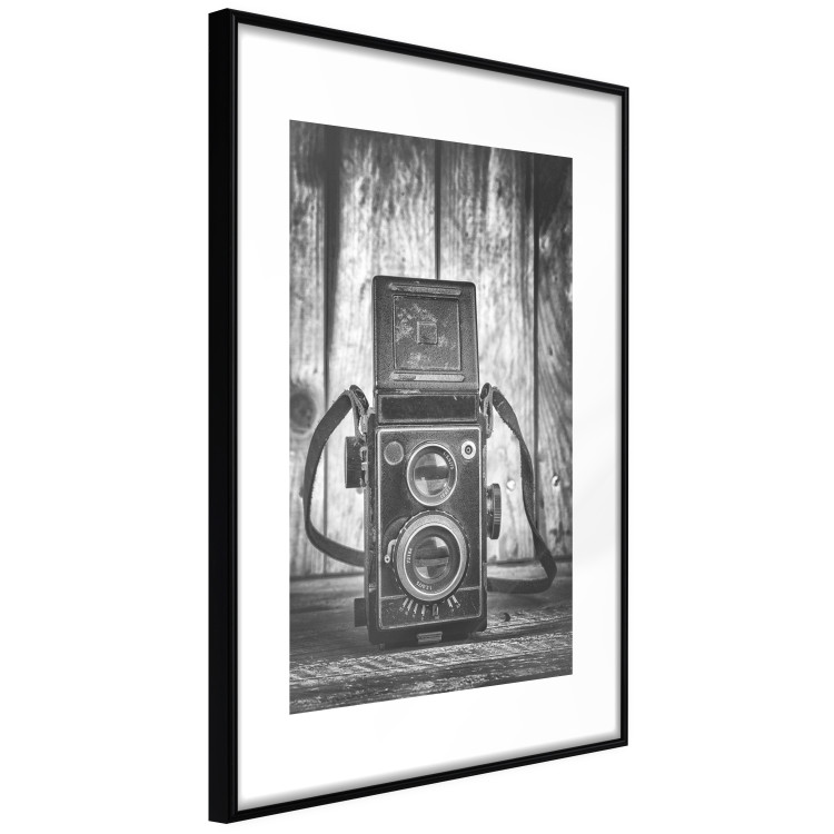 Poster Retro Dream - black and white composition with a phone on wooden planks background 137239 additionalImage 4